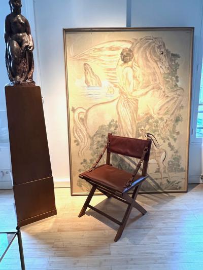 Jacques Adnet Jacques Adnet documented hand stitched leather pair of chairs