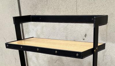 Jacques Adnet Jacques Adnet exceptional hand stiched black leather shelves library