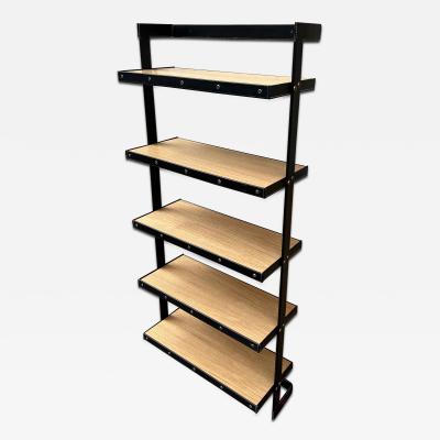 Jacques Adnet Jacques Adnet exceptional hand stiched black leather shelves library