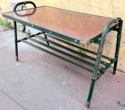 Jacques Adnet Jacques Adnet genuine vintage 2 tiers hand stitched coffee table