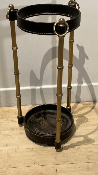 Jacques Adnet Jacques Adnet hand stiched black leather umbrella rack