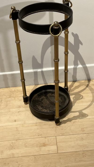 Jacques Adnet Jacques Adnet hand stiched black leather umbrella rack