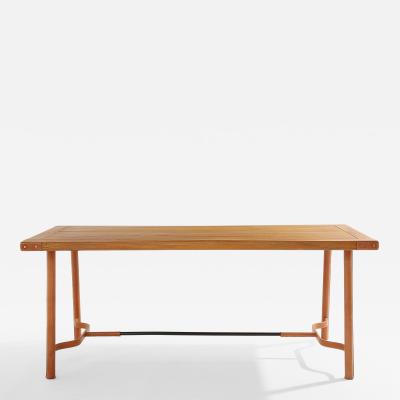 Jacques Adnet Jacques Adnet oakwood and red leather dining table 1950