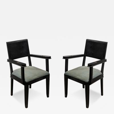 Jacques Adnet Jacques Adnet pair of black armchairs