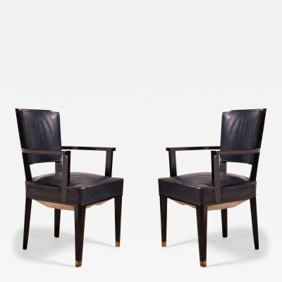 Jacques Adnet Jacques Adnet pair of black armchairs