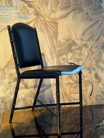 Jacques Adnet Jacques Adnet pair of chicest black hand stitched leather pair of chairs