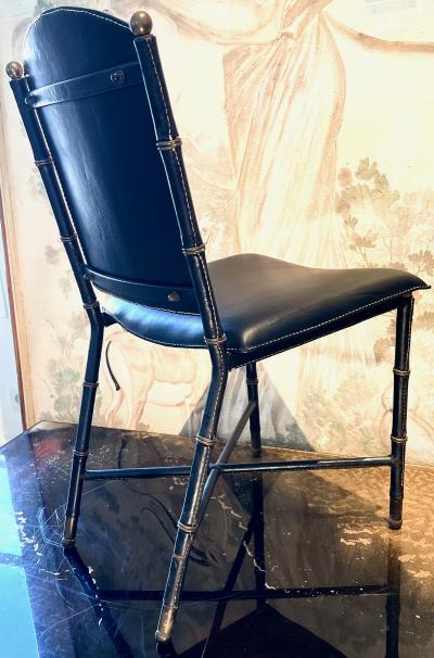 Jacques Adnet Jacques Adnet pair of chicest black hand stitched leather pair of chairs
