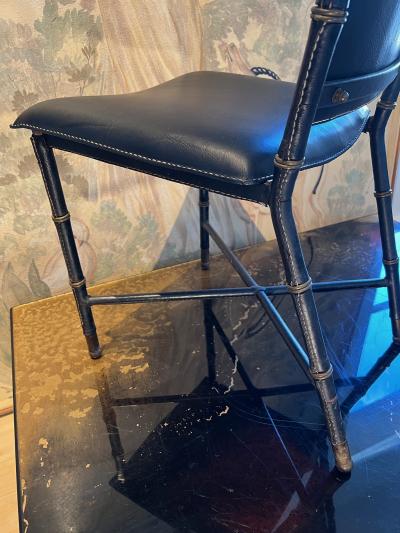Jacques Adnet Jacques Adnet pair of chicest black hand stitched leather pair of chairs