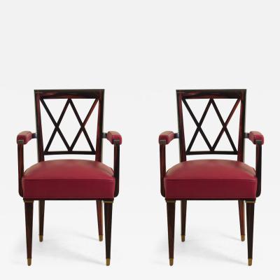 Jacques Adnet Jacques Adnet pair of macassar ebony armchairs