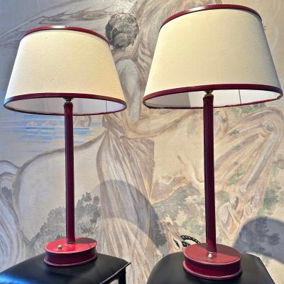 Jacques Adnet Jacques Adnet pair of red hermes leather desk lamps