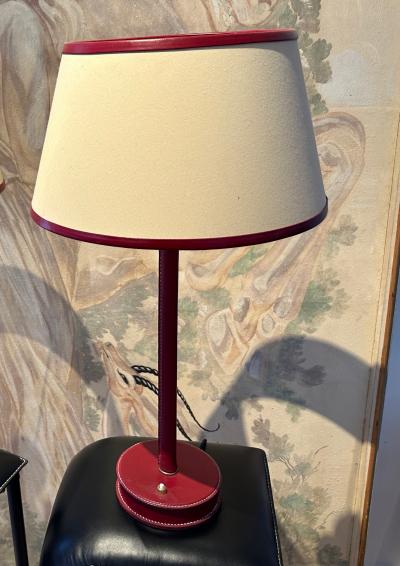 Jacques Adnet Jacques Adnet pair of red hermes leather desk lamps