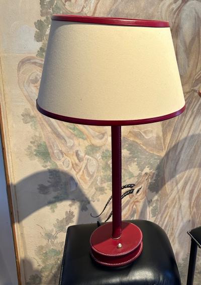 Jacques Adnet Jacques Adnet pair of red hermes leather desk lamps