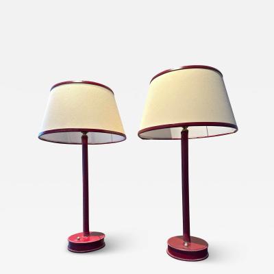 Jacques Adnet Jacques Adnet pair of red hermes leather desk lamps