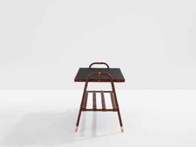Jacques Adnet Jacques Adnet pique sellier red leather brass coffee table 1950