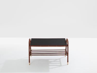 Jacques Adnet Jacques Adnet pique sellier red leather brass coffee table 1950