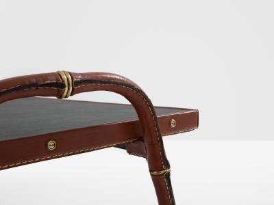Jacques Adnet Jacques Adnet pique sellier red leather brass coffee table 1950