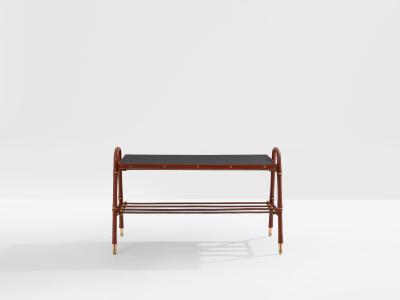 Jacques Adnet Jacques Adnet pique sellier red leather brass coffee table 1950