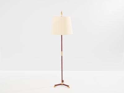Jacques Adnet Jacques Adnet pique sellier red leather brass floor lamp 1950