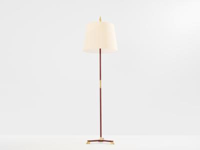 Jacques Adnet Jacques Adnet pique sellier red leather brass floor lamp 1950