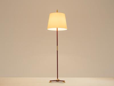 Jacques Adnet Jacques Adnet pique sellier red leather brass floor lamp 1950