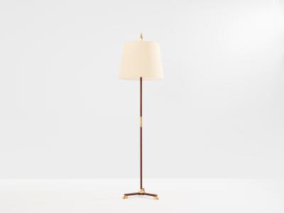 Jacques Adnet Jacques Adnet pique sellier red leather brass floor lamp 1950