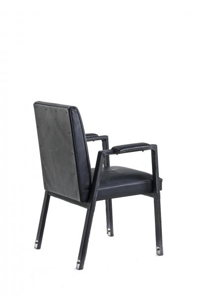 Jacques Adnet Jacques Adnet rare set of 4 black hand stitched leather arm chairs