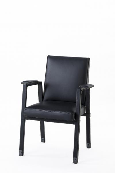 Jacques Adnet Jacques Adnet rare set of 4 black hand stitched leather arm chairs