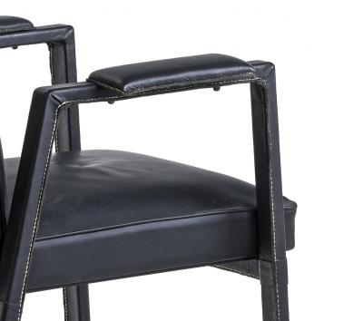 Jacques Adnet Jacques Adnet rare set of 4 black hand stitched leather arm chairs