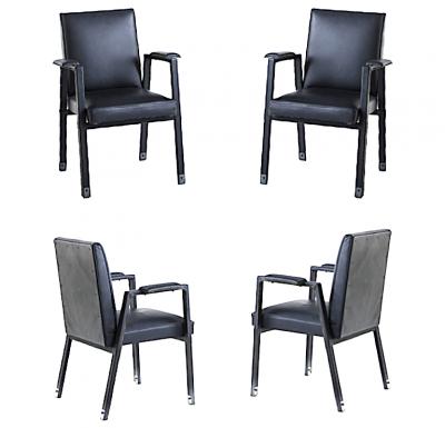 Jacques Adnet Jacques Adnet rare set of 4 black hand stitched leather arm chairs