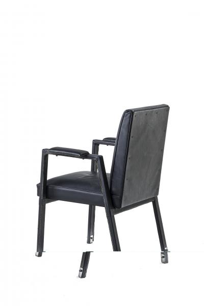 Jacques Adnet Jacques Adnet rare set of 4 black hand stitched leather arm chairs