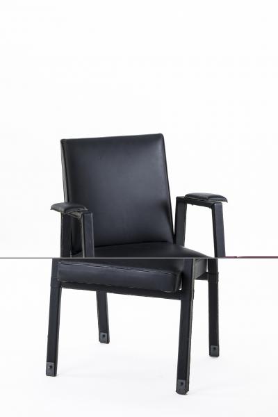 Jacques Adnet Jacques Adnet rare set of 4 black hand stitched leather arm chairs
