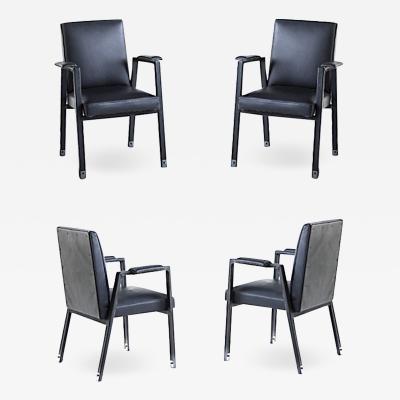 Jacques Adnet Jacques Adnet rare set of 4 black hand stitched leather arm chairs