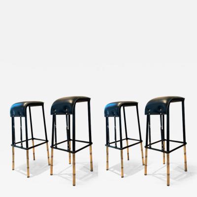 Jacques Adnet Jacques Adnet rarest saddle horse style set of 4 hand stitched barstools