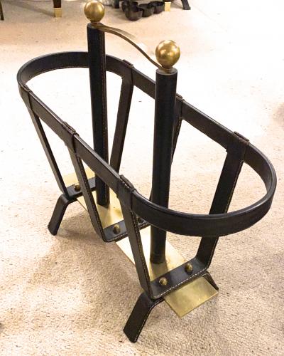 Jacques Adnet Jacques Adnet rarest solid bronze and hand stiched leather magazine rack