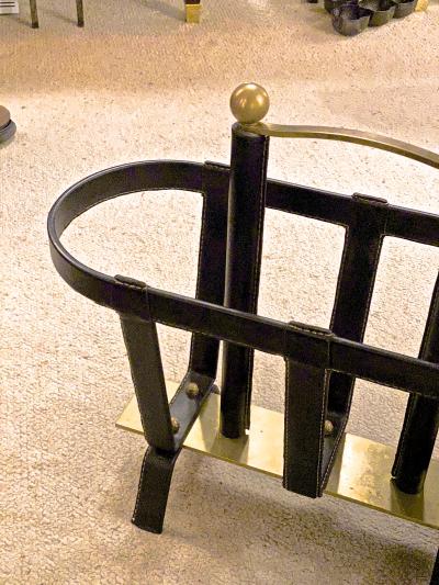 Jacques Adnet Jacques Adnet rarest solid bronze and hand stiched leather magazine rack