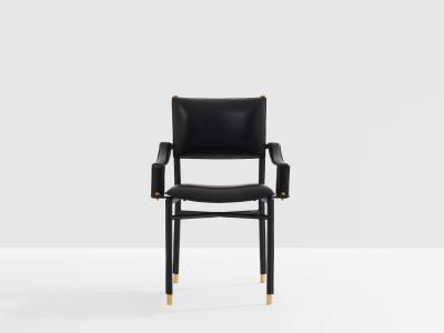 Jacques Adnet Jacques Adnet saddle stitched leather brass desk chair 1950