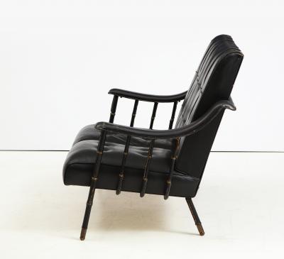 Jacques Adnet Jacques Adnet two Seat Black Leather Settee