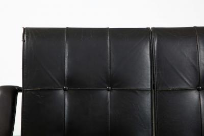 Jacques Adnet Jacques Adnet two Seat Black Leather Settee