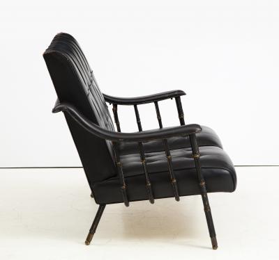 Jacques Adnet Jacques Adnet two Seat Black Leather Settee
