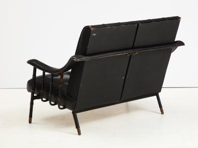 Jacques Adnet Jacques Adnet two Seat Black Leather Settee
