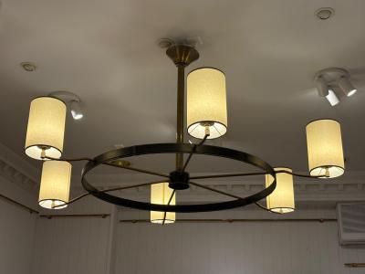 Jacques Adnet Large circular six light chandelier by Jacques Adnet France circa 1950