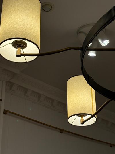 Jacques Adnet Large circular six light chandelier by Jacques Adnet France circa 1950
