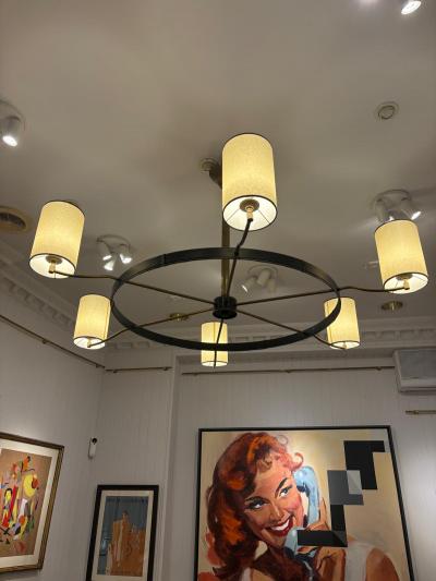 Jacques Adnet Large circular six light chandelier by Jacques Adnet France circa 1950