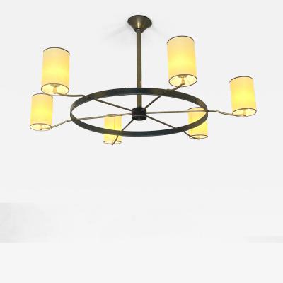 Jacques Adnet Large circular six light chandelier by Jacques Adnet France circa 1950