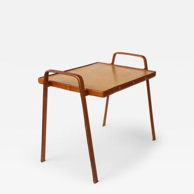 Jacques Adnet Leather Stitched Side Table by Jacques Adnet c 1950