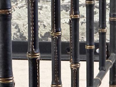 Jacques Adnet Leather and Brass Full Size Bed Frame France 1950