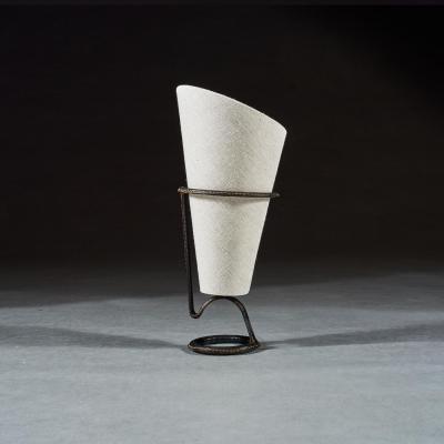 Jacques Adnet Mid 20th Century Jacques Adnet Black Leather Stitched Torch Shaped Table Lamp