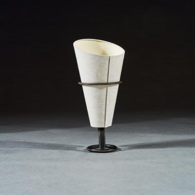 Jacques Adnet Mid 20th Century Jacques Adnet Black Leather Stitched Torch Shaped Table Lamp