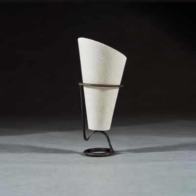 Jacques Adnet Mid 20th Century Jacques Adnet Black Leather Stitched Torch Shaped Table Lamp