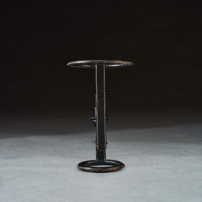 Jacques Adnet Mid 20th Century Jacques Adnet Black Leather Stitched Torch Shaped Table Lamp